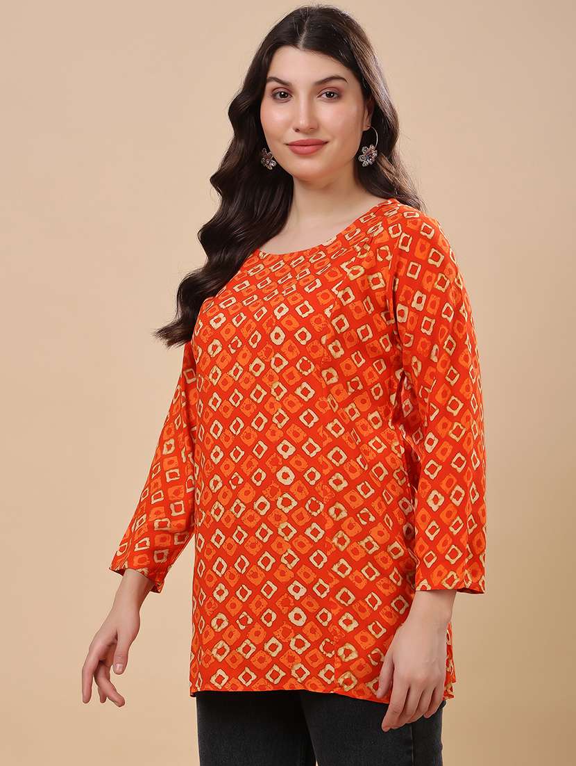 women printed three quarter sleeve straight kurti - 21976601 - Standard Image - 1