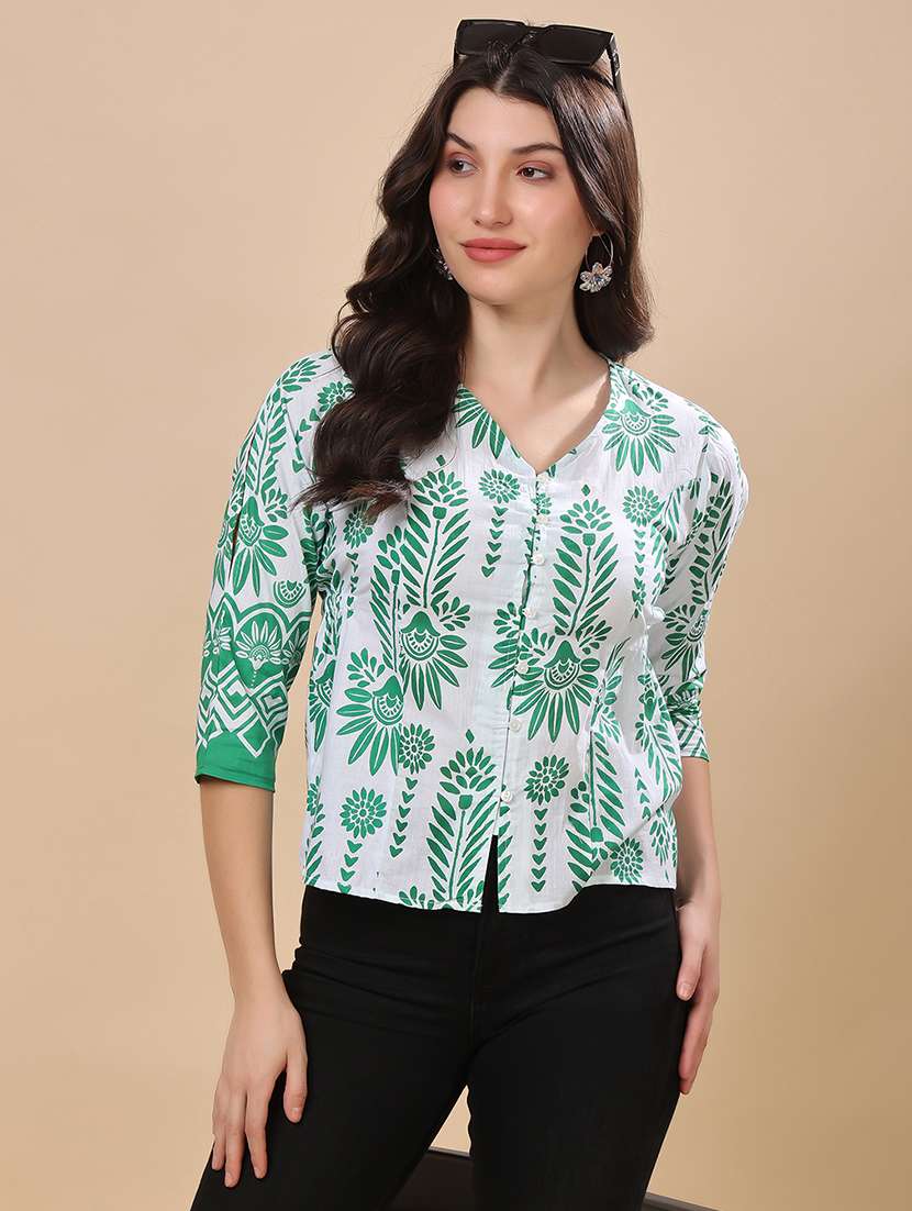 women printed puff sleeve crop top