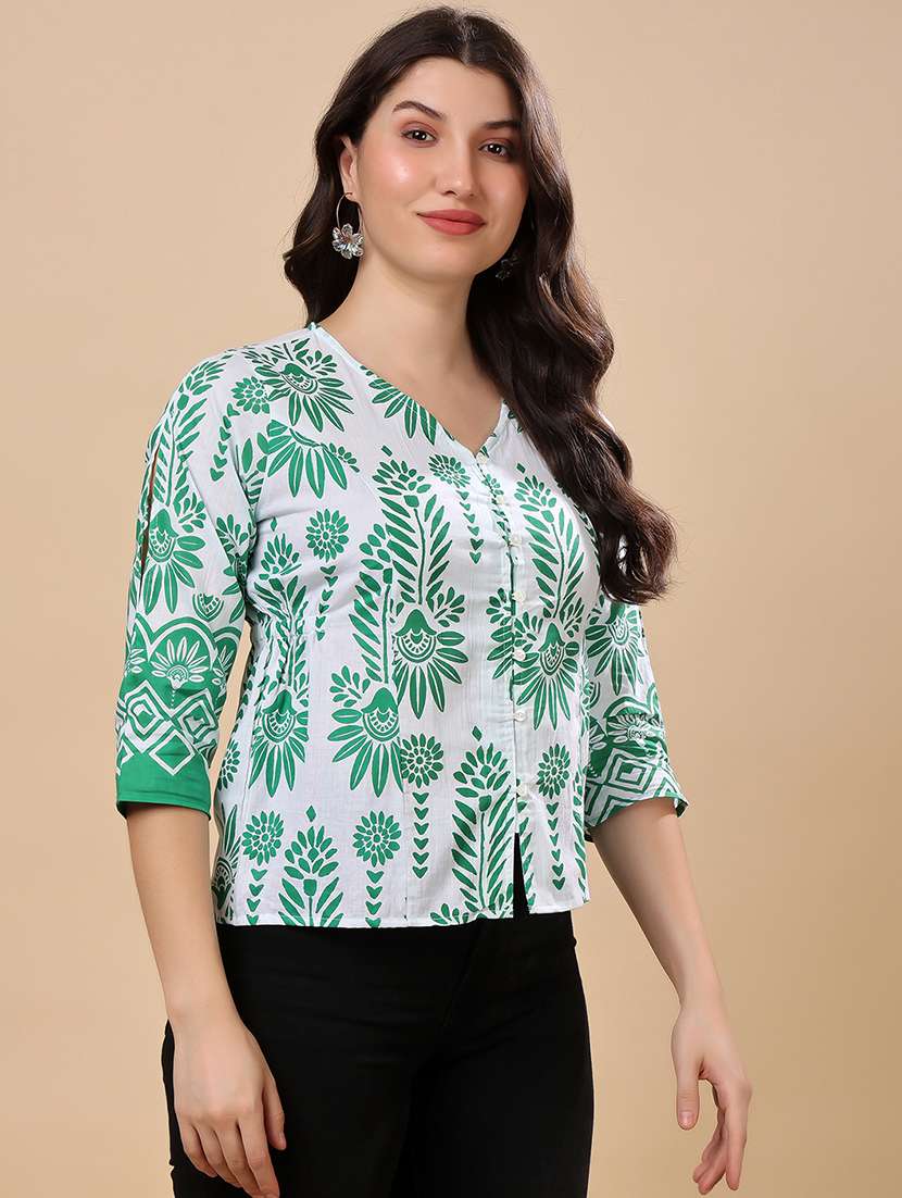 women printed puff sleeve crop top - 21976602 -  Standard Image - 1