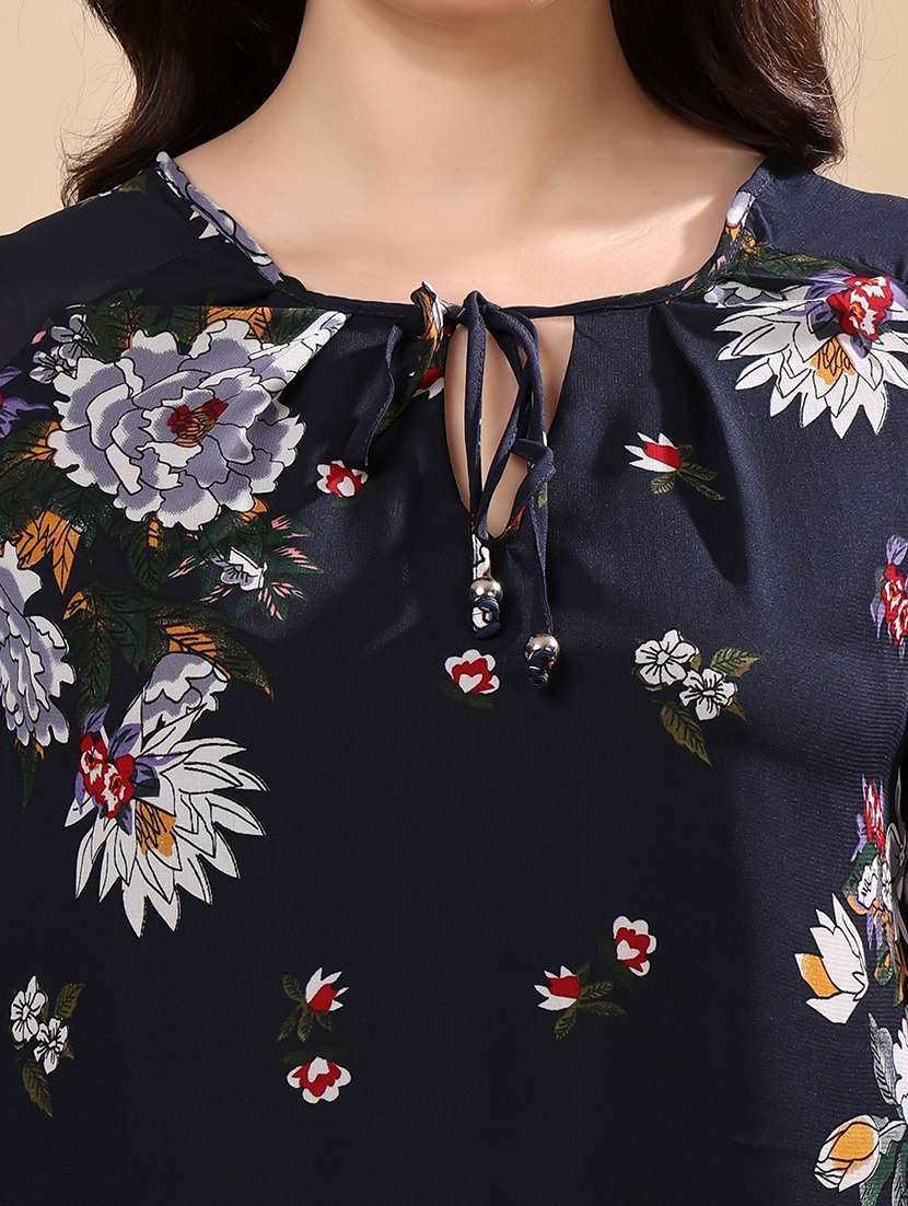 women floral print tie-up neck regular top - 21976609 - Standard Image - 4