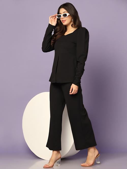 women solid long sleeve top and trouser set co-ord - 21976629 - Standard Image - 0