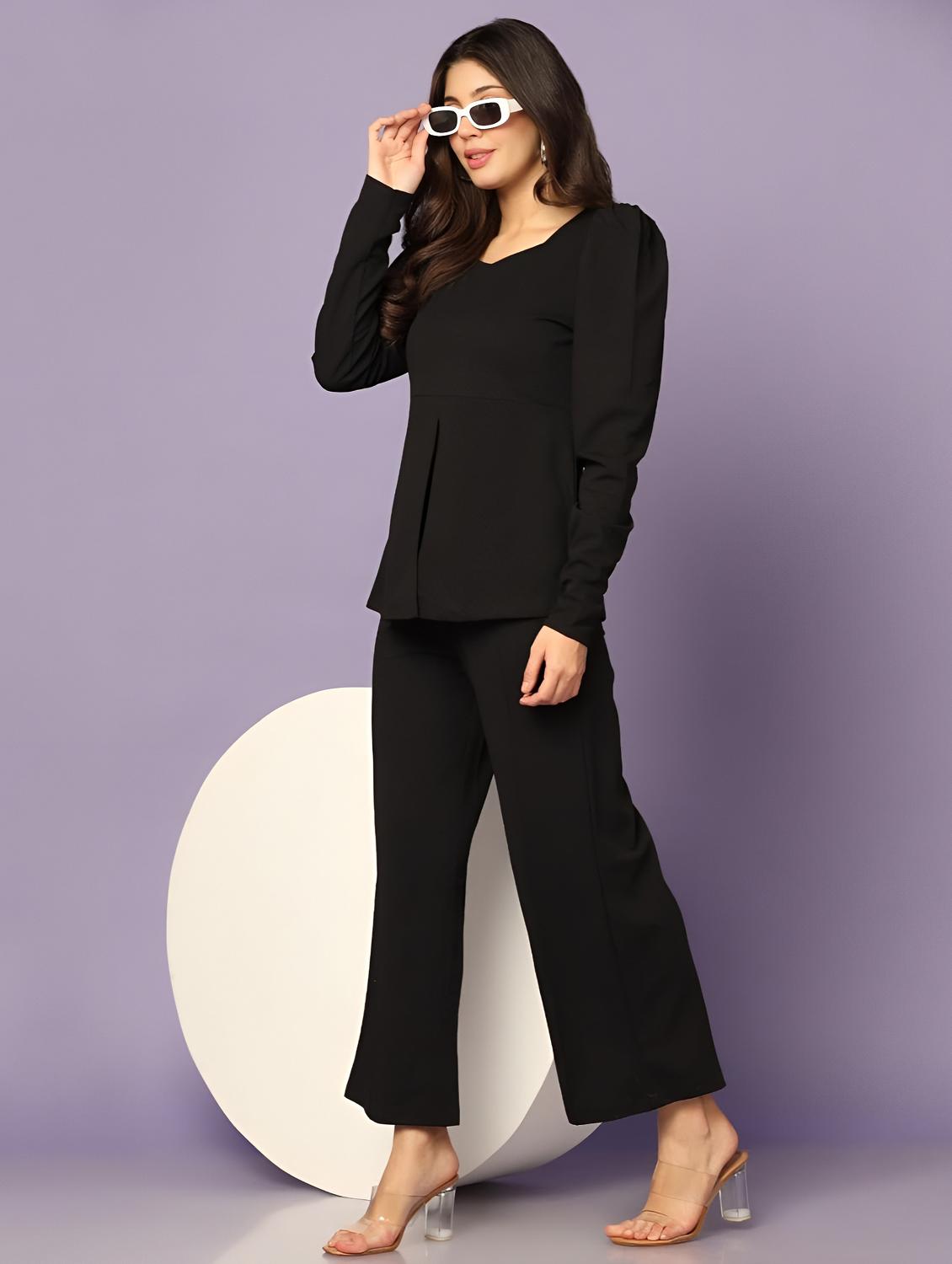 women solid long sleeve top and trouser set co-ord - 21976629 - Zoom Image - 0