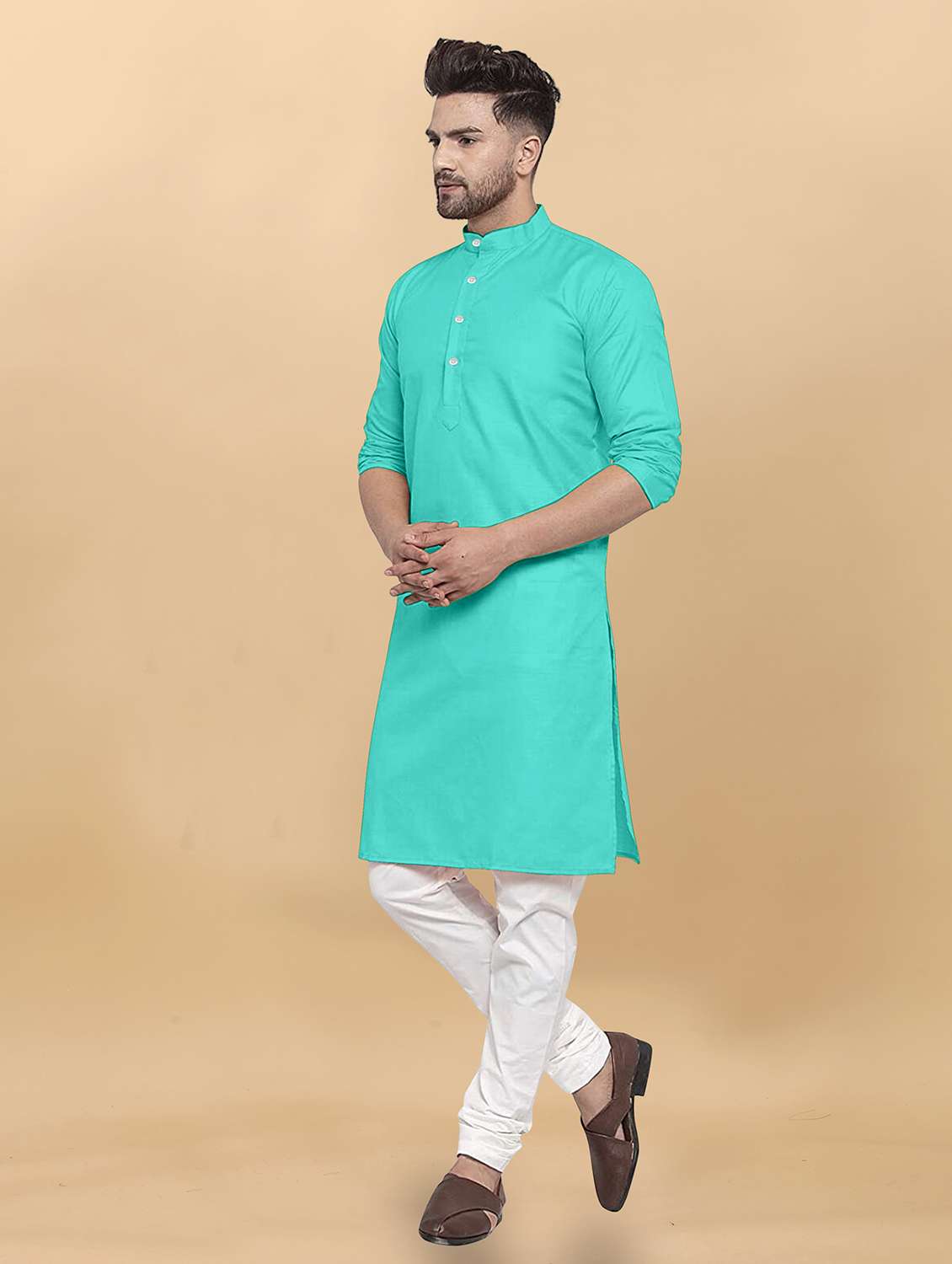 men pack of 2 solid mandarin neck long kurta - 21976636 -  Standard Image - 1