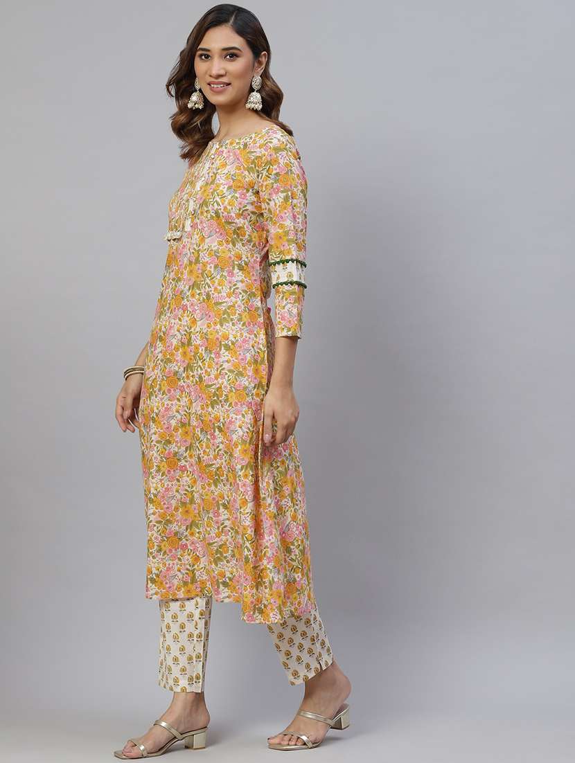 women three quarter sleeve kurta pant with dupatta set - 21976659 -  Standard Image - 1