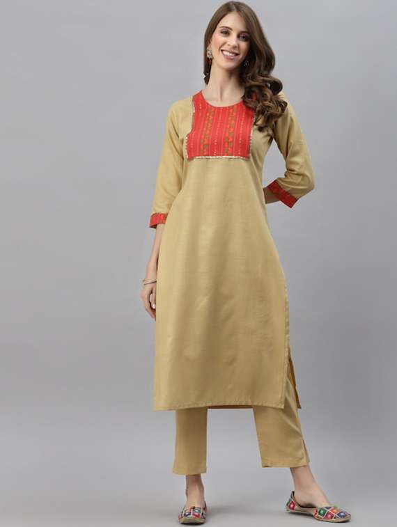 women three quarter sleeve kurta pant with dupatta set - 21976660 -  Standard Image - 1