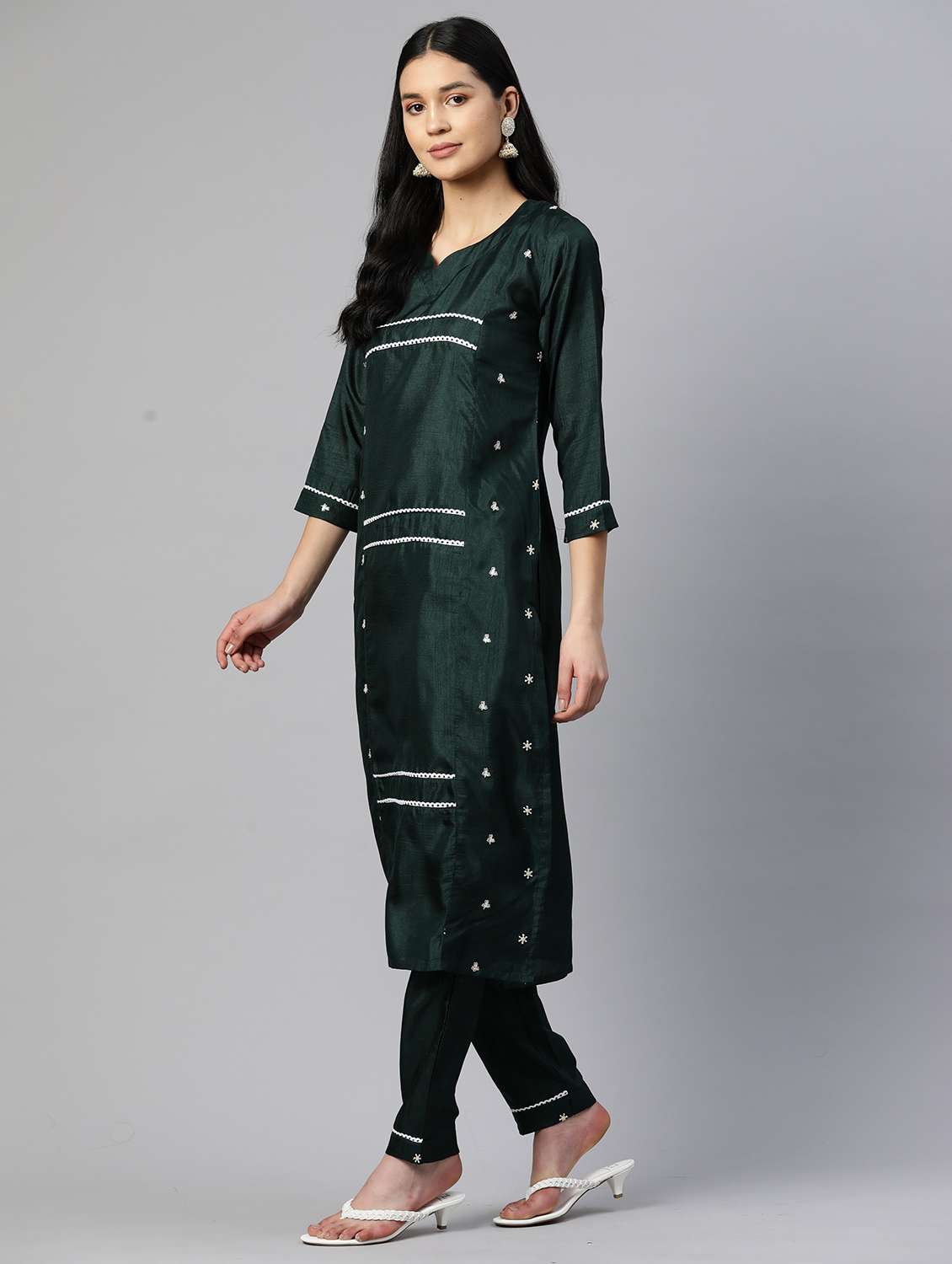 women three quarter sleeve kurta pant with dupatta set - 21976664 -  Standard Image - 1