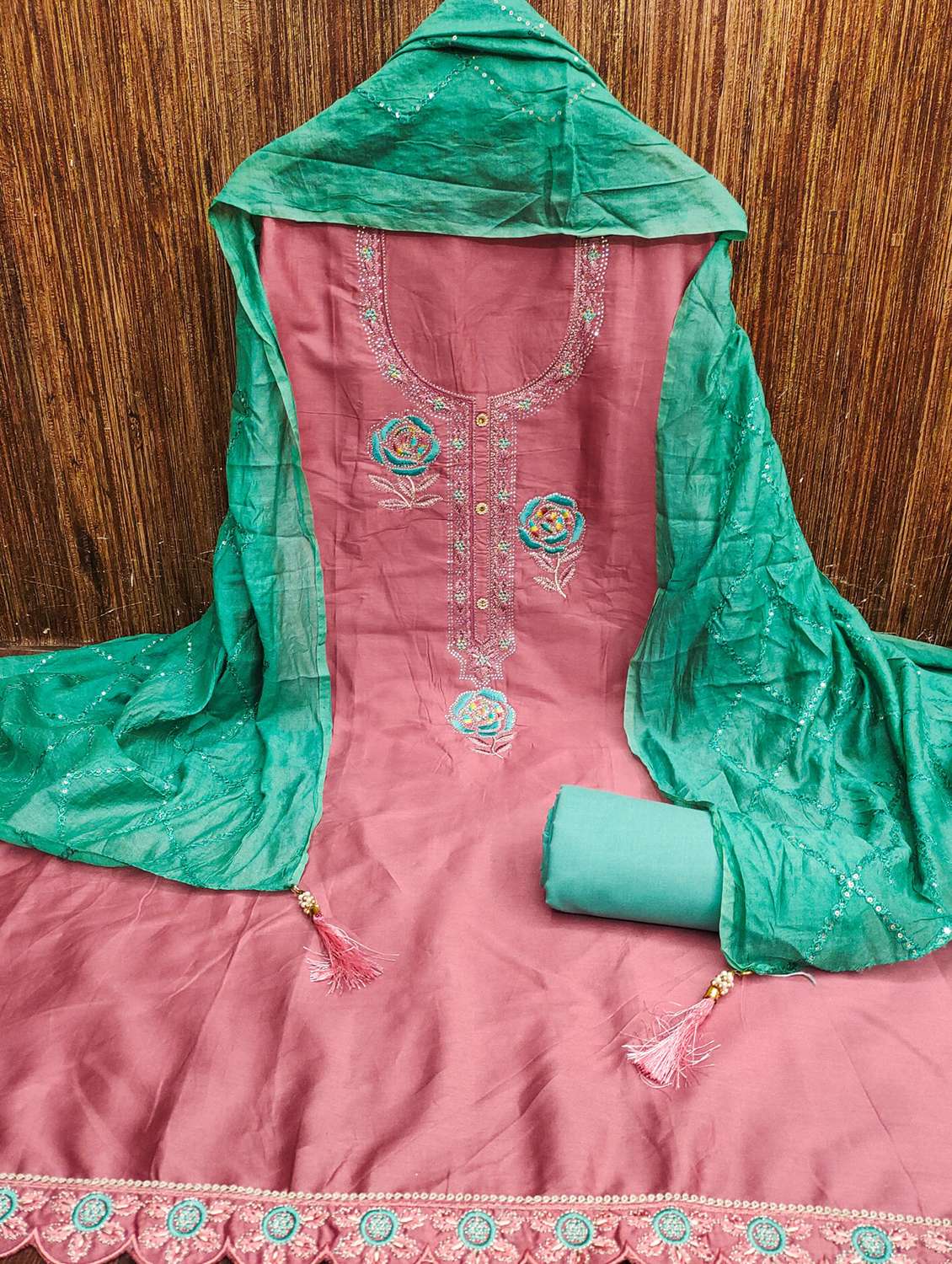 women solid with work embroidered unstitched suit set - 21976674 -  Standard Image - 1