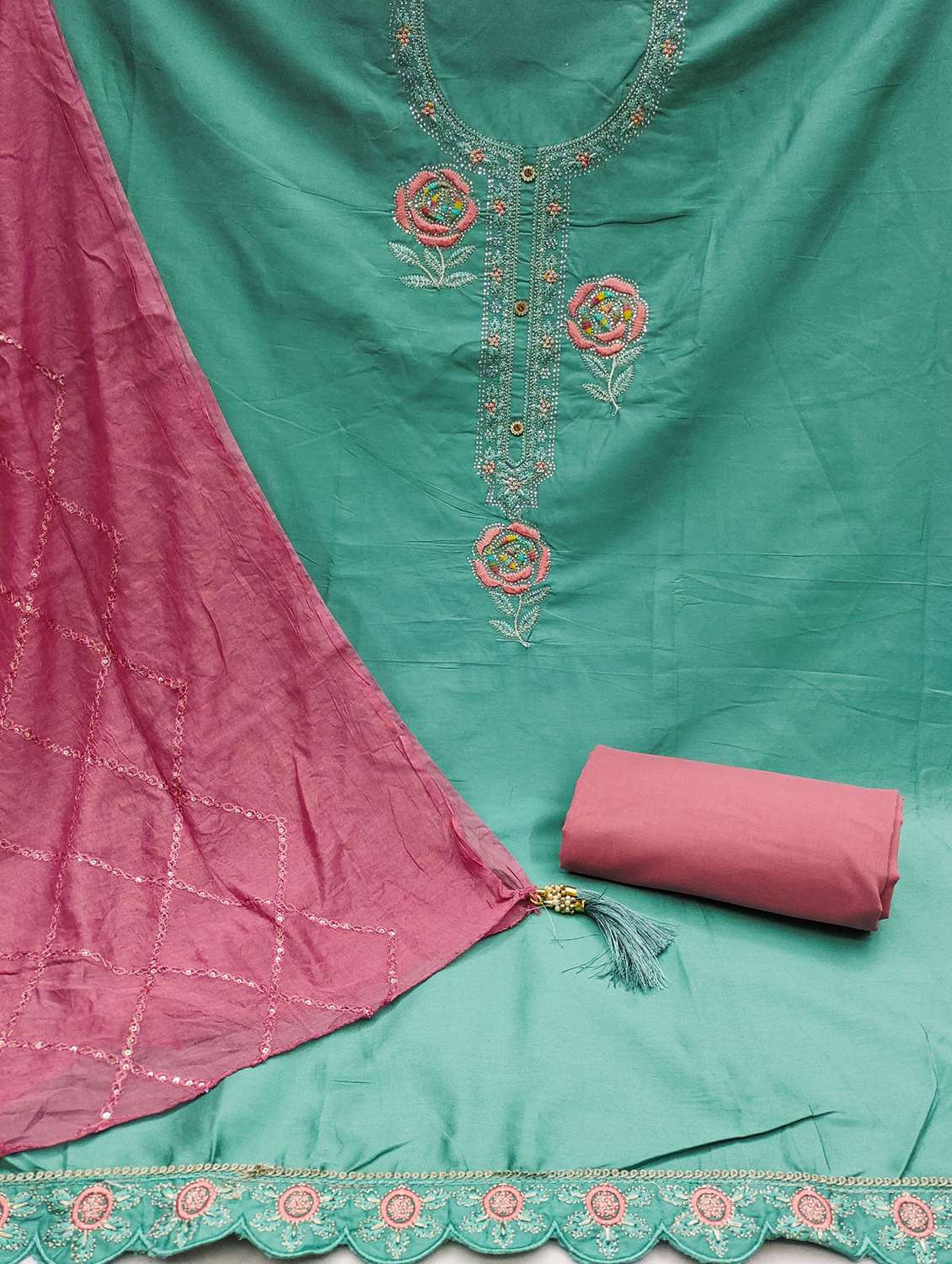 women solid with work embroidered unstitched suit set - 21976675 -  Standard Image - 1