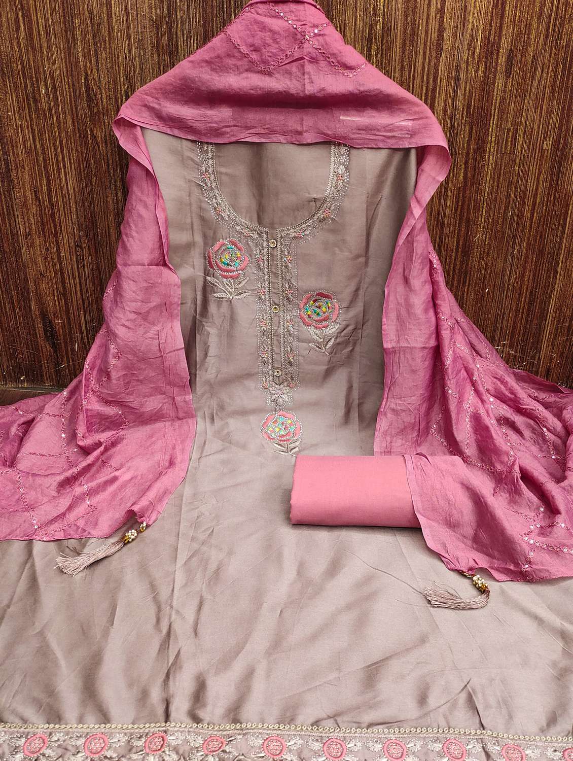 women solid with work embroidered unstitched suit set - 21976676 -  Standard Image - 1