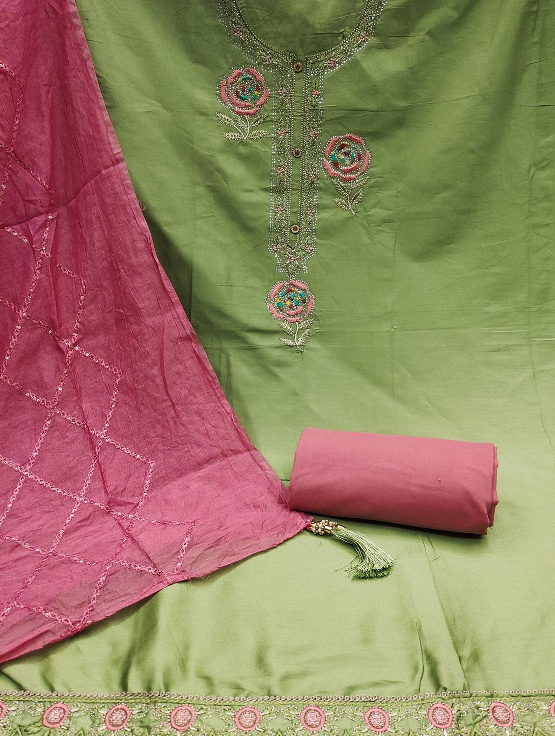 women solid with work embroidered unstitched suit set - 21976677 - Standard Image - 1