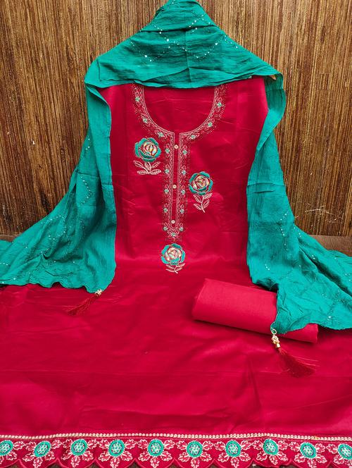 women solid with work embroidered unstitched suit set - 21976679 - Standard Image - 0