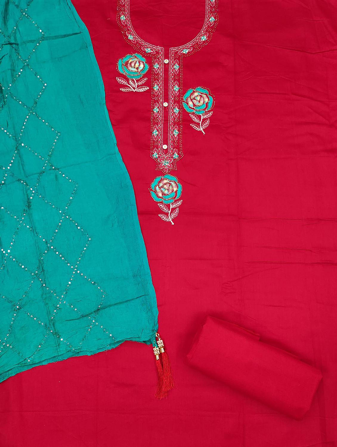 women solid with work embroidered unstitched suit set - 21976679 - Standard Image - 1