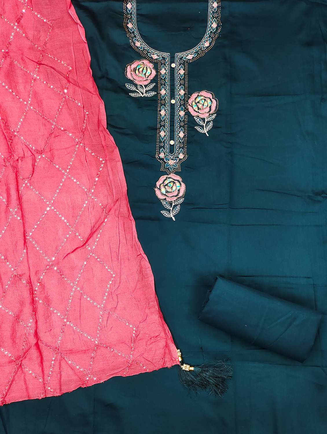 women solid with work embroidered unstitched suit set - 21976680 -  Standard Image - 1