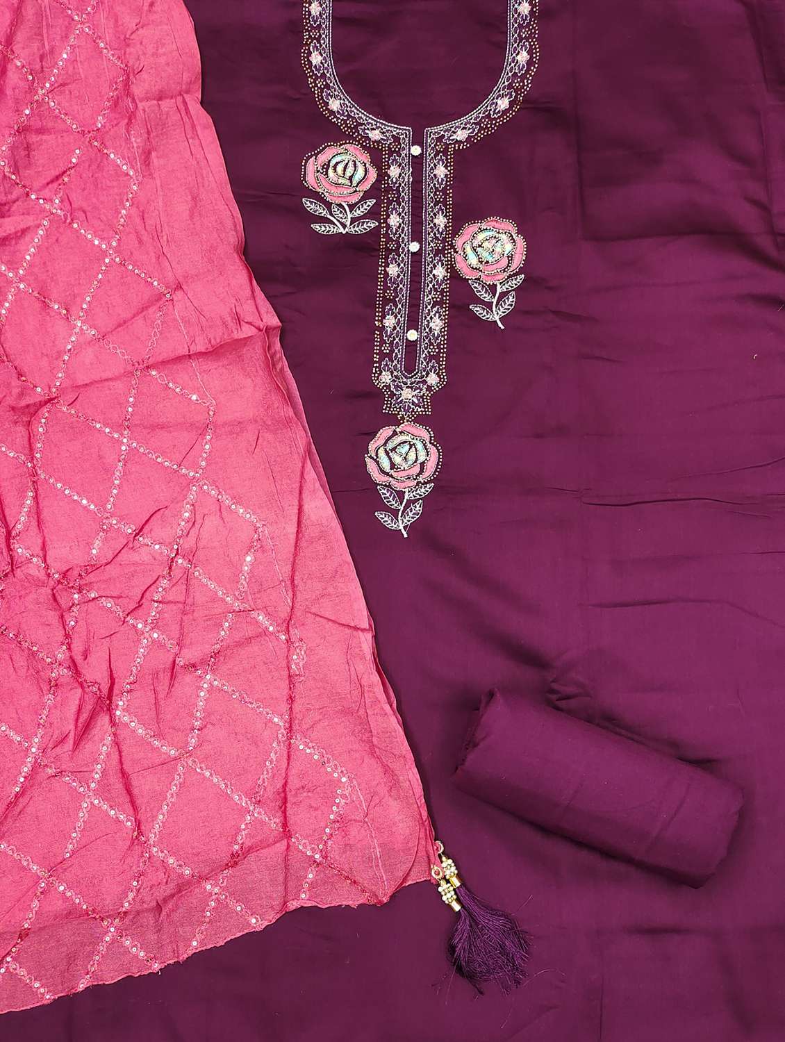 women solid with work embroidered unstitched suit set - 21976681 -  Standard Image - 1