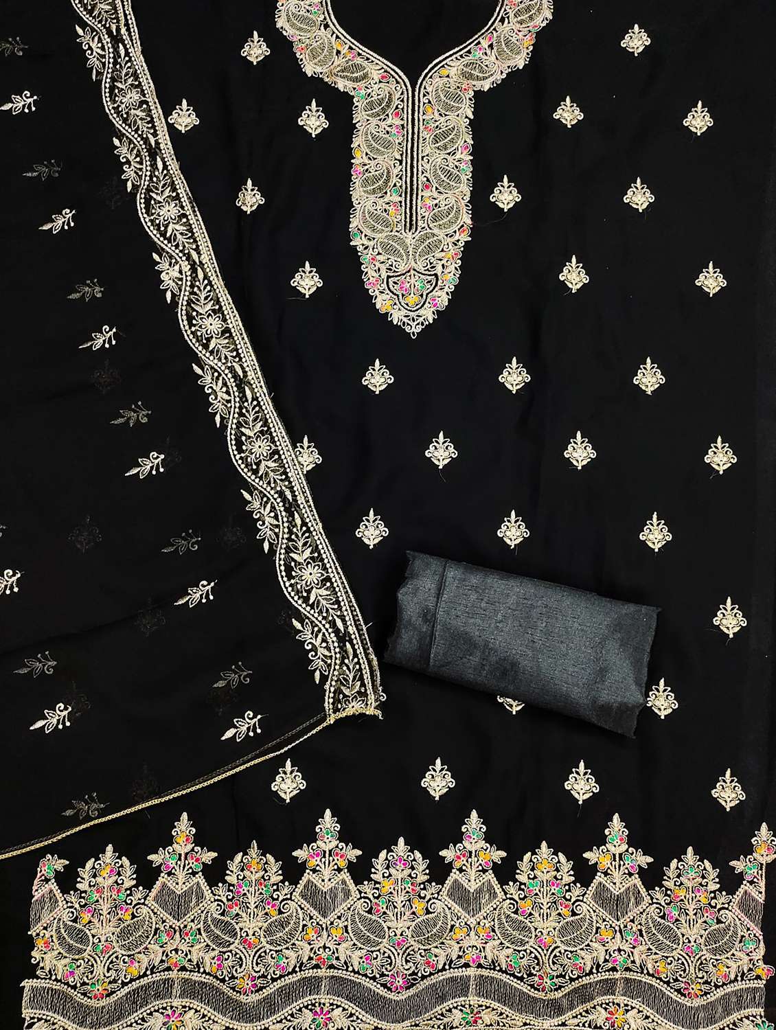 women solid with work embroidered unstitched suit set - 21976687 -  Standard Image - 1