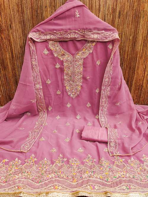 women solid with work embroidered unstitched suit set - 21976688 -  Standard Image - 0