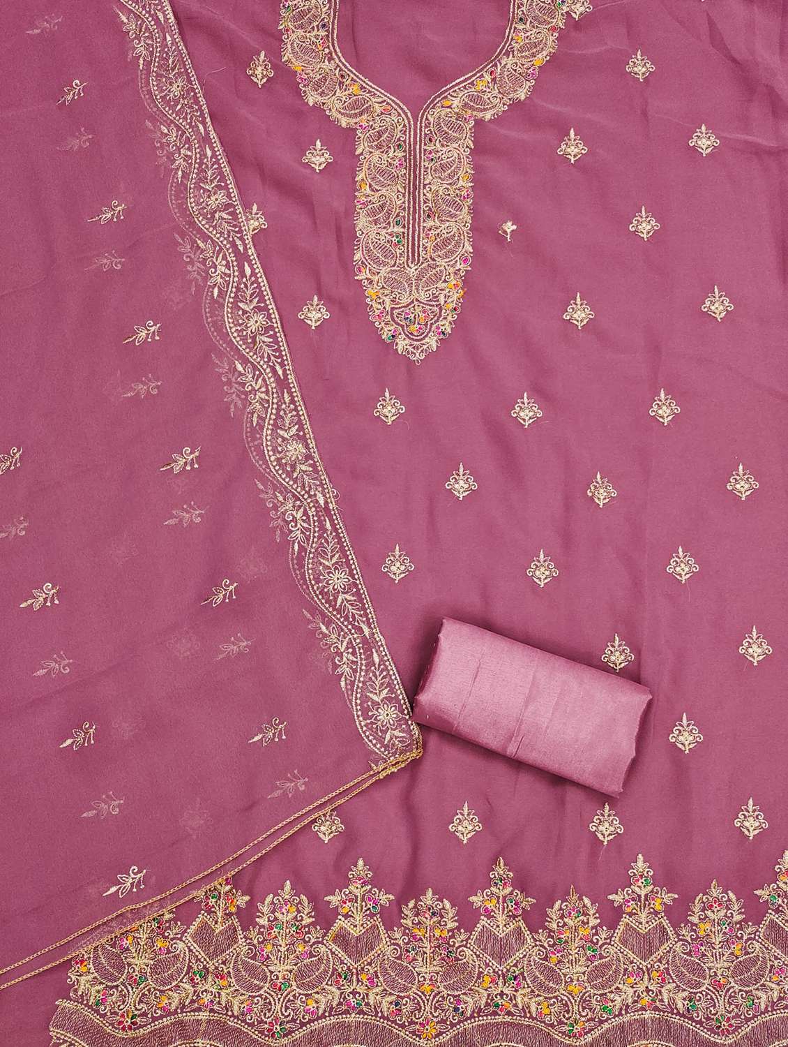 women solid with work embroidered unstitched suit set - 21976688 -  Standard Image - 1