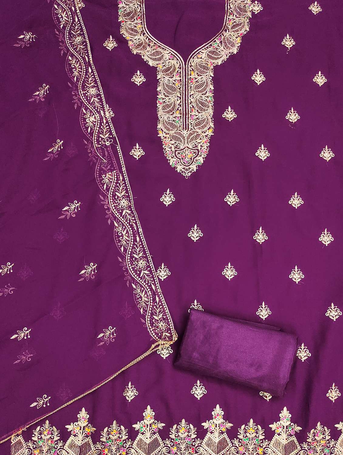 women solid with work embroidered unstitched suit set - 21976690 -  Standard Image - 1