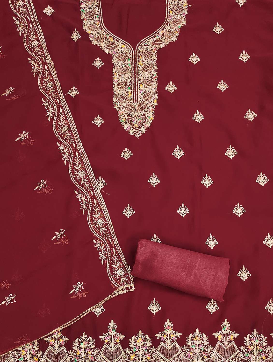 women solid with work embroidered unstitched suit set - 21976691 -  Standard Image - 1