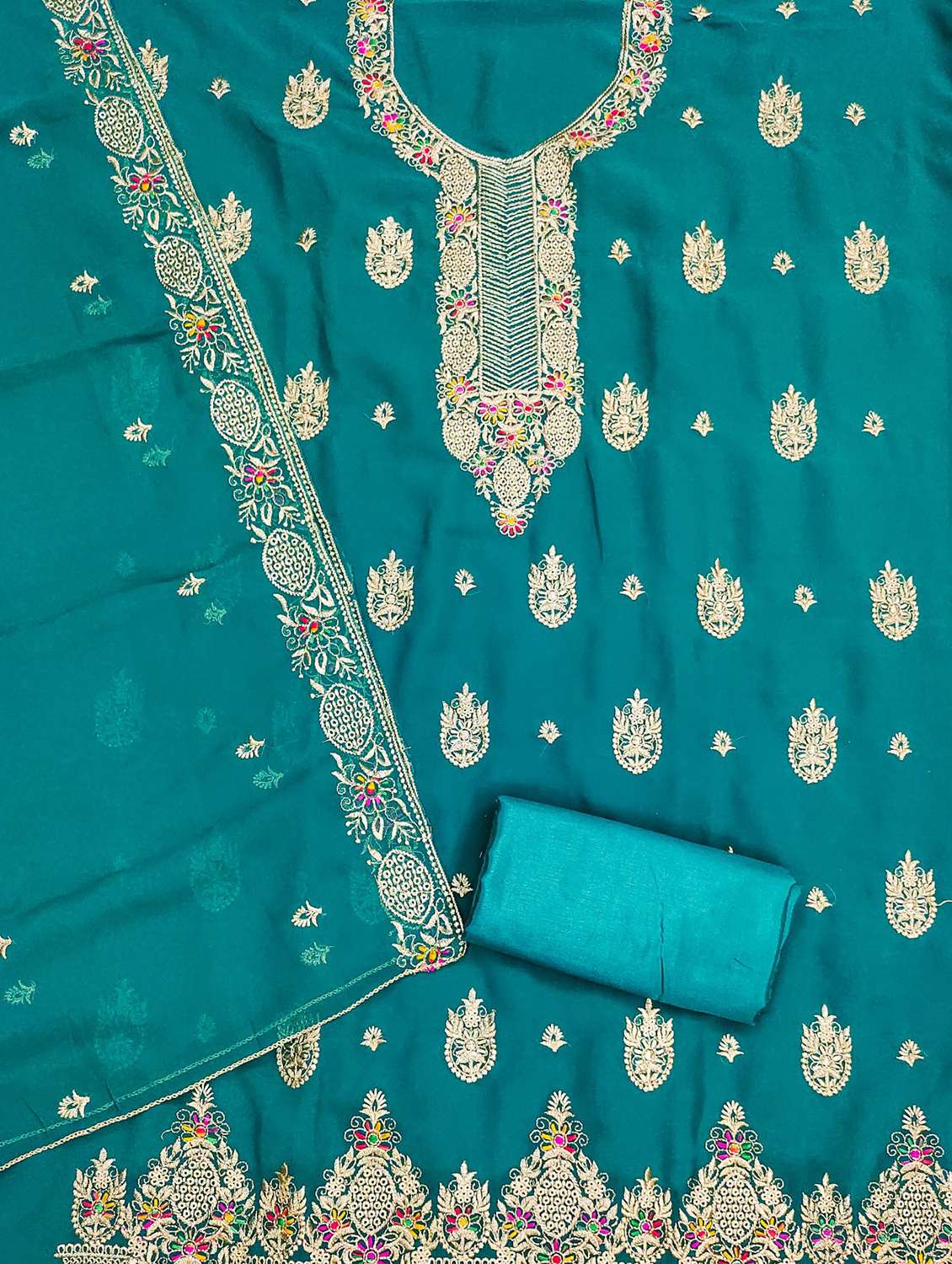 women solid with work embroidered unstitched suit set - 21976693 -  Standard Image - 1