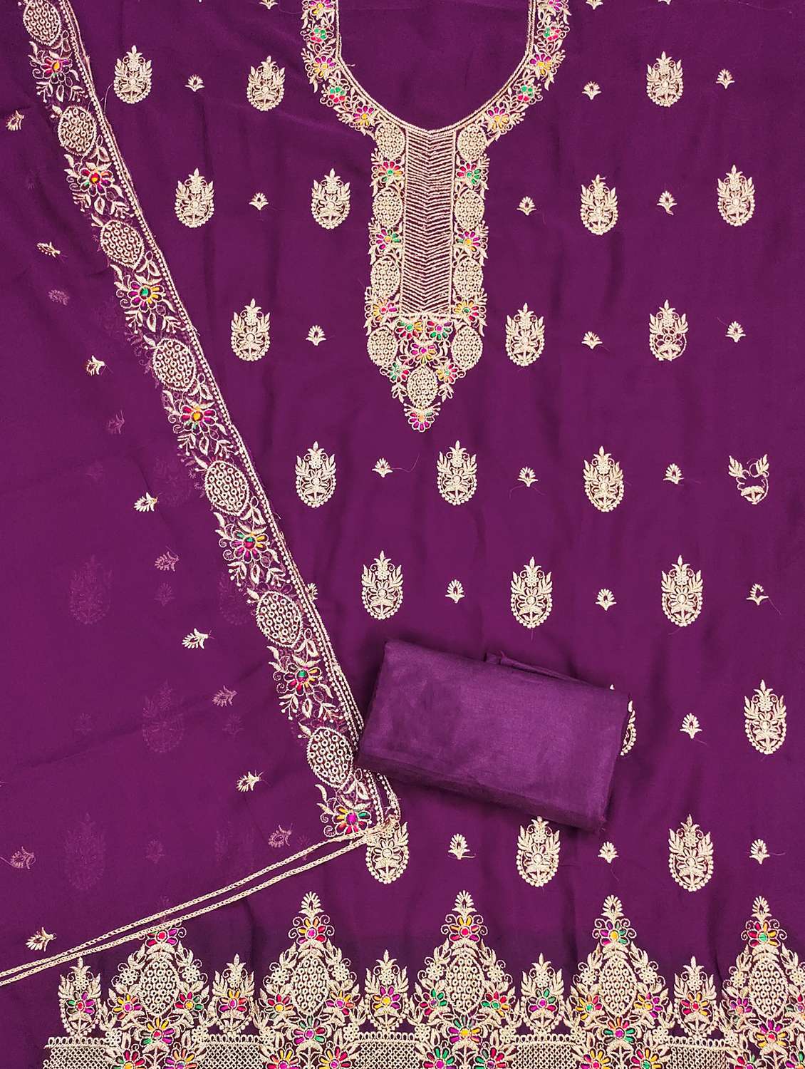 women solid with work embroidered unstitched suit set - 21976695 -  Standard Image - 1