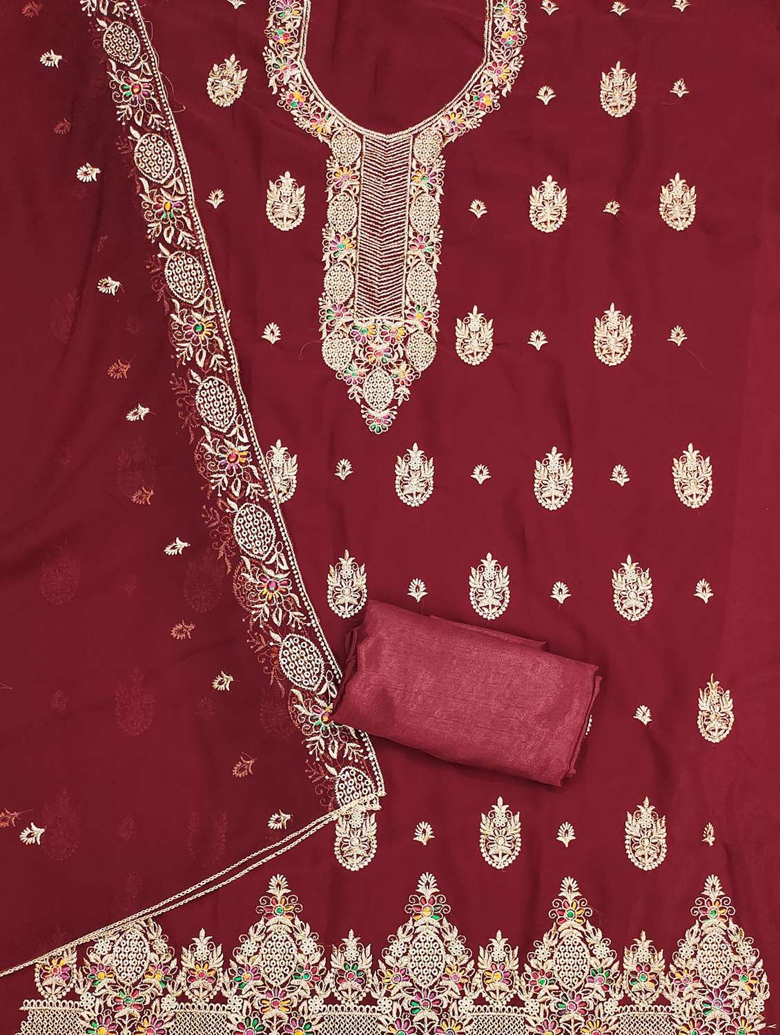 women solid with work embroidered unstitched suit set - 21976696 -  Standard Image - 1