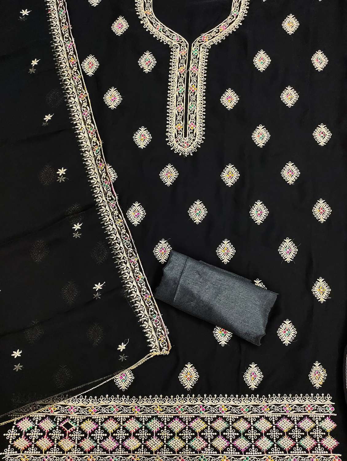 women solid with work embroidered unstitched suit set - 21976781 -  Standard Image - 1