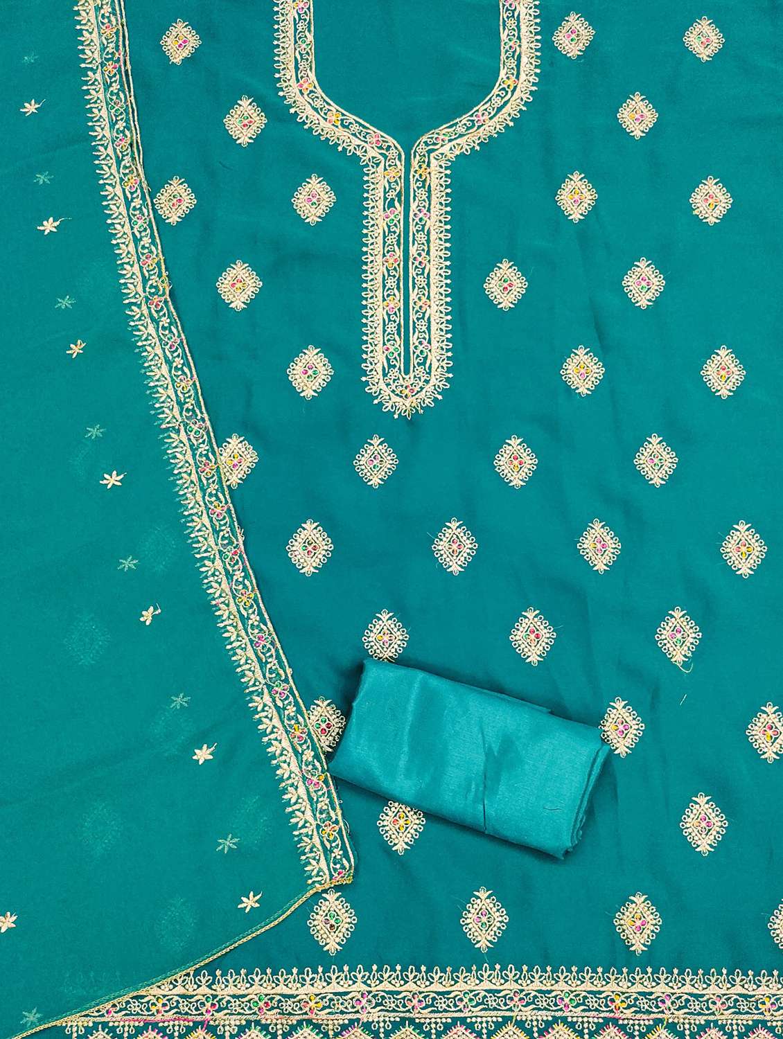 women solid with work embroidered unstitched suit set - 21976782 -  Standard Image - 1