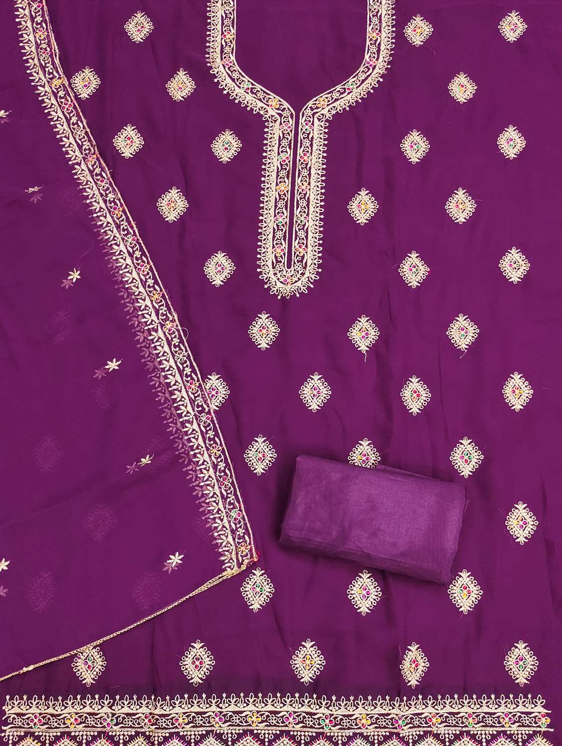 women solid with work embroidered unstitched suit set - 21976784 -  Standard Image - 1