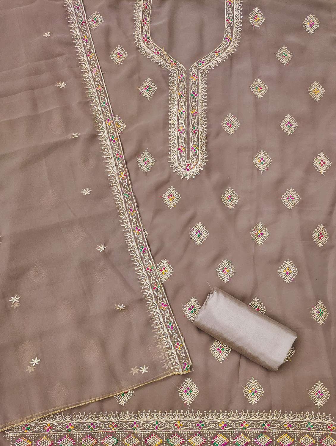 women solid with work embroidered unstitched suit set - 21976787 - Standard Image - 1