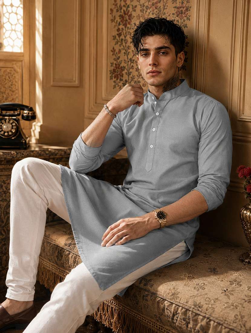 men pack of 2 solid mandarin neck long kurta - 21976876 -  Standard Image - 1
