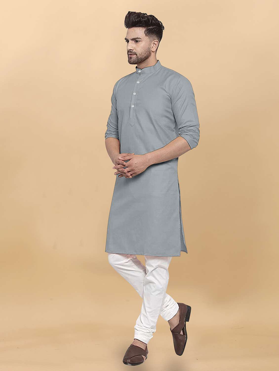 men pack of 2 solid mandarin neck long kurta - 21976889 -  Standard Image - 4