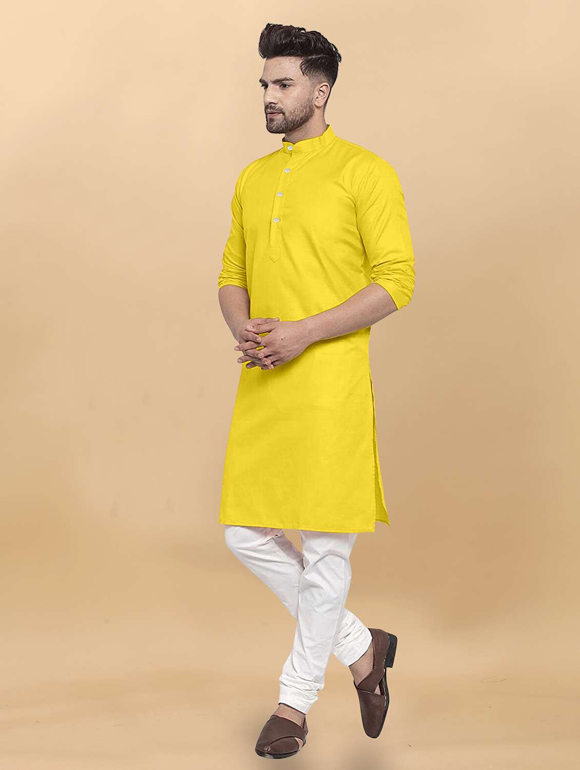 men pack of 2 solid mandarin neck long kurta - 21976898 -  Standard Image - 1