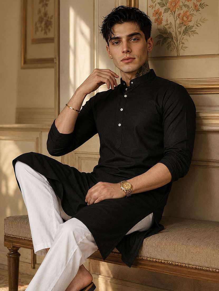 men pack of 2 solid mandarin neck long kurta - 21976899 -  Standard Image - 1