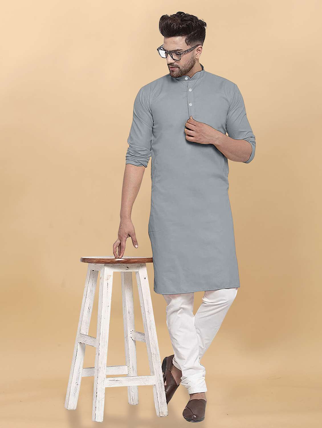 men pack of 2 solid mandarin neck long kurta - 21976902 -  Standard Image - 1