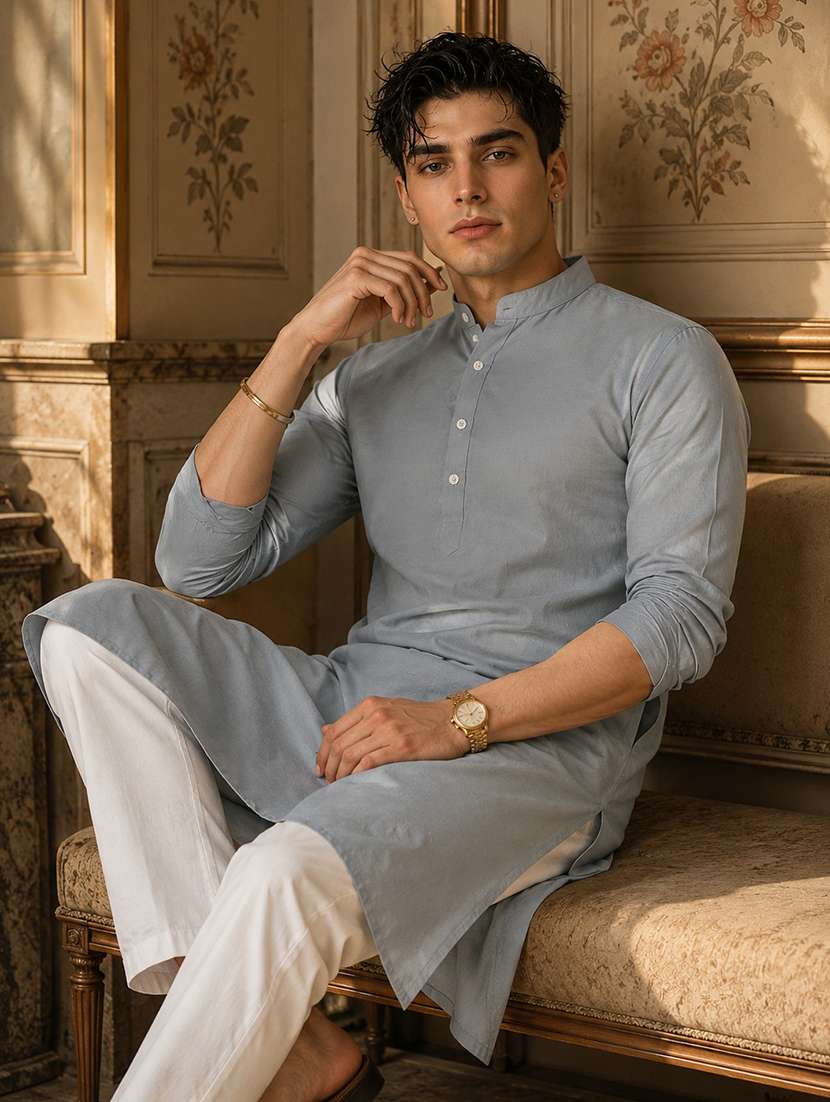 men pack of 2 solid mandarin neck long kurta - 21976902 -  Standard Image - 1