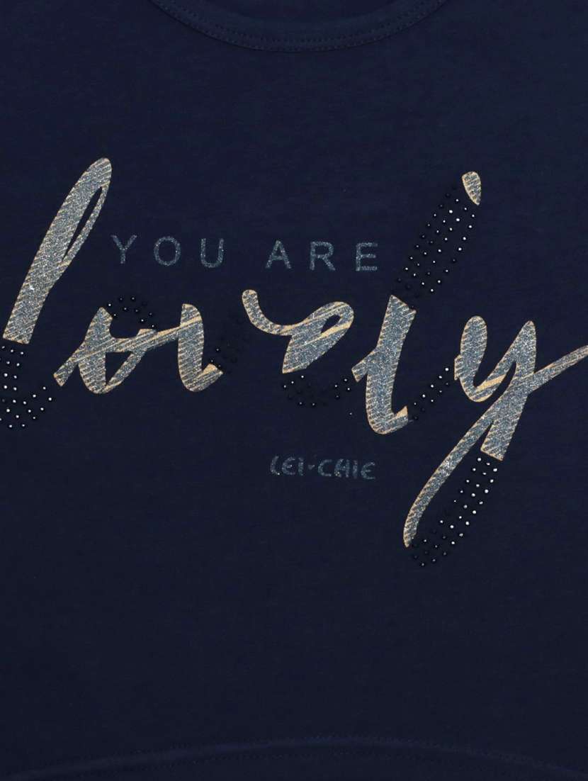 girls navy blue printed short sleeve crop tee - 21976930 -  Standard Image - 4