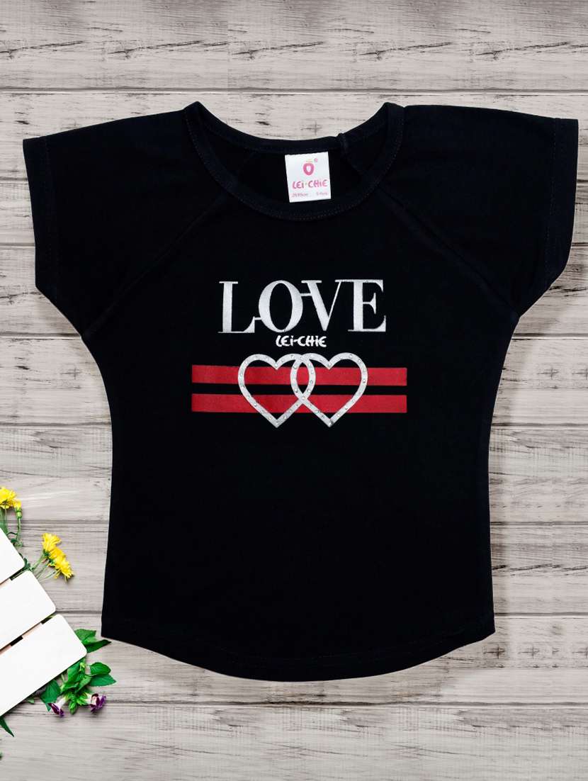 girls black printed short sleeve crop tee - 21976935 -  Standard Image - 1