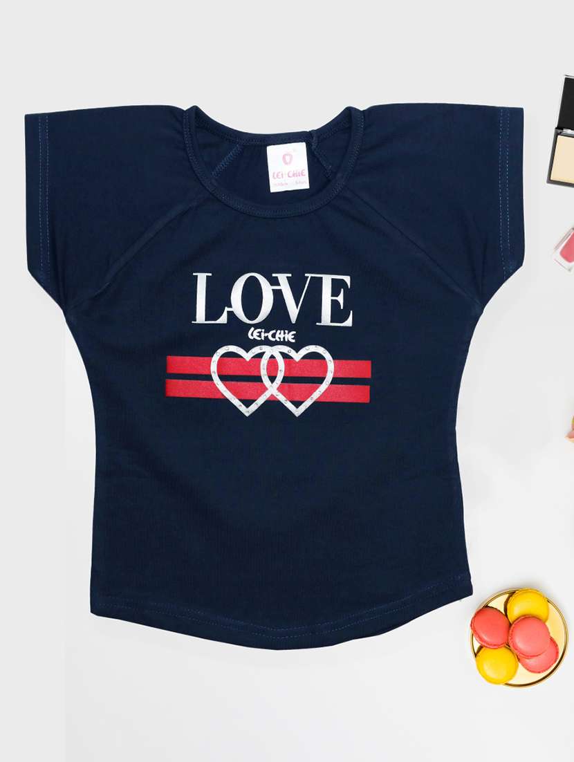 girls navy blue printed short sleeve tee - 21976936 - Standard Image - 1