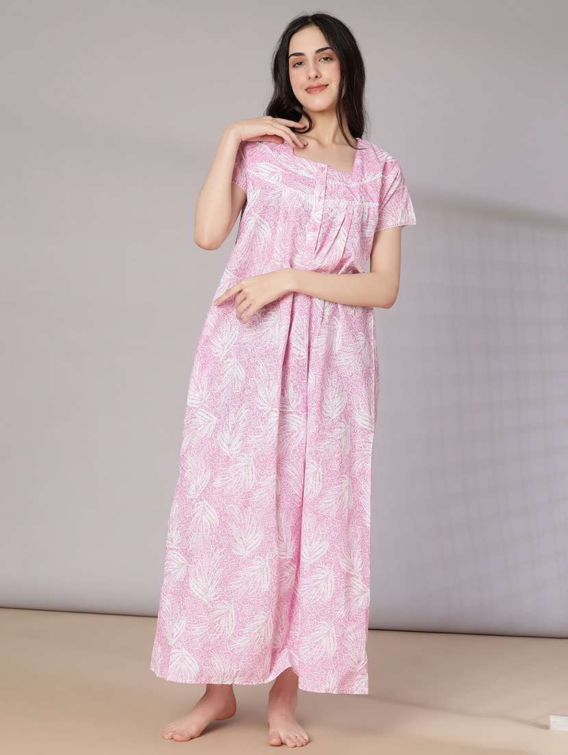women printed short sleeve nighty - 21977009 -  Standard Image - 1