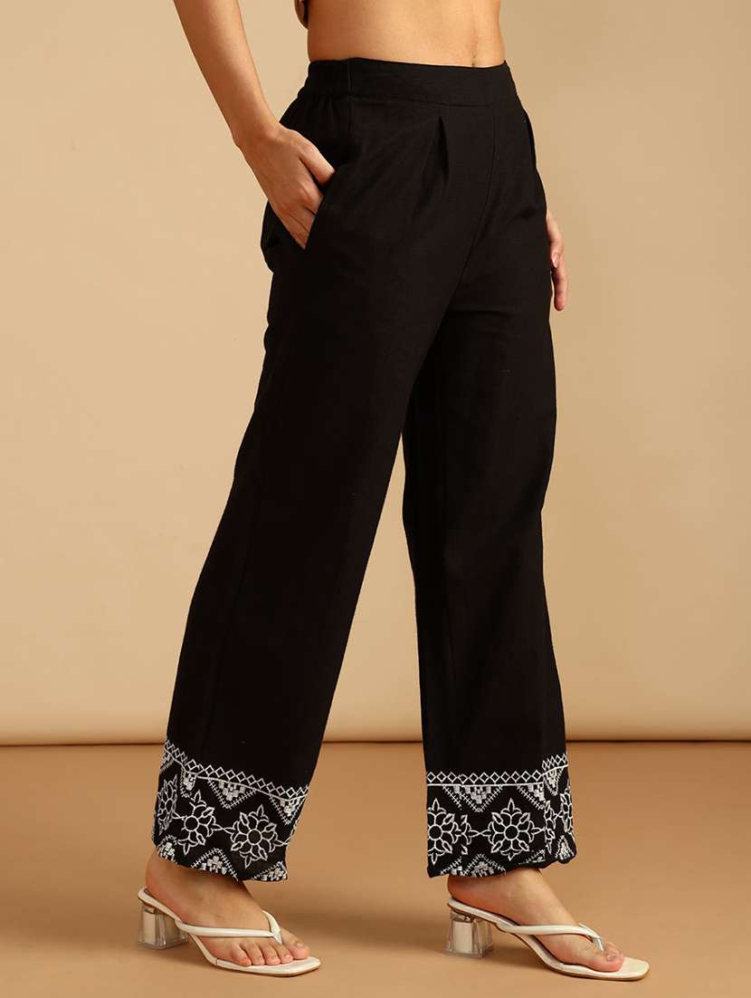 women high rise embroidered hem palazzo - 21977075 -  Standard Image - 1