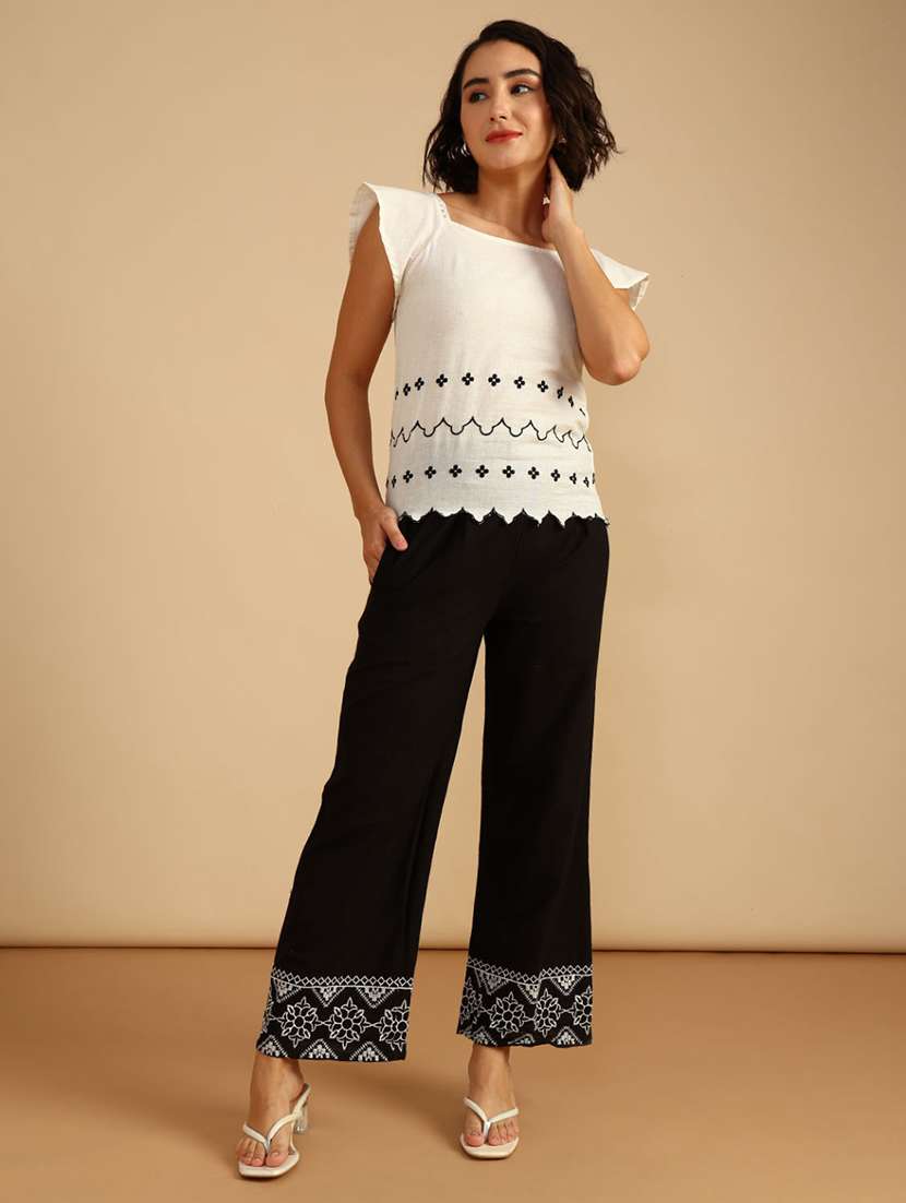 women high rise embroidered hem palazzo - 21977075 -  Standard Image - 4