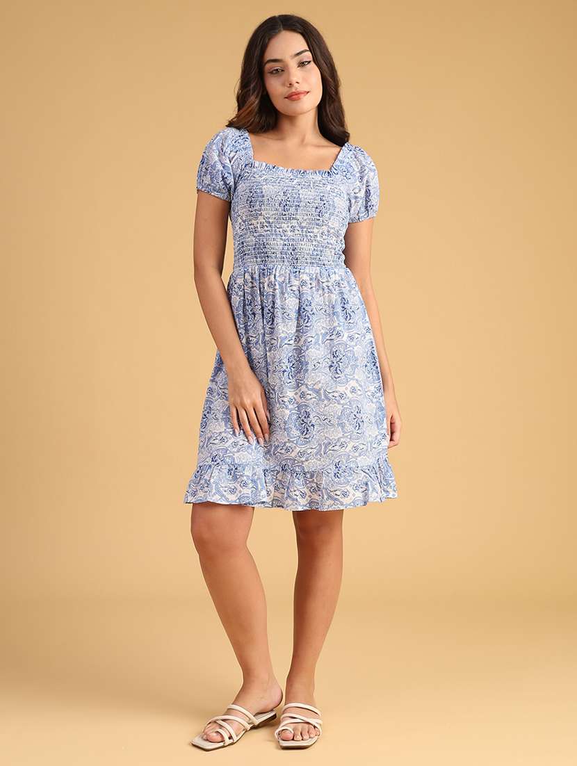 women printed puff sleeve tiered dress - 21977111 -  Standard Image - 1