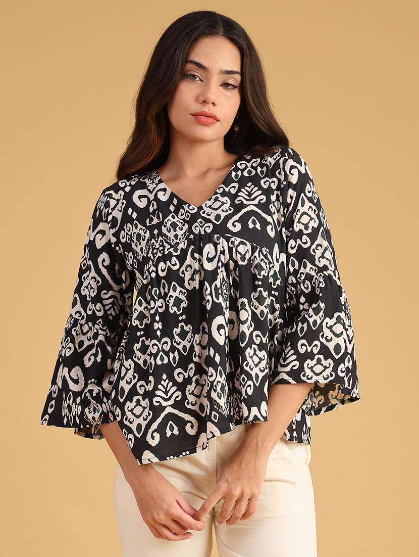 women printed bell sleeve flared top - 21977126 -  Standard Image - 1