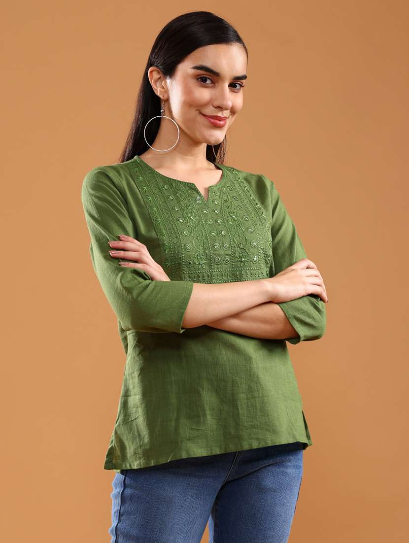 women embroidered three quarter sleeve kurti - 21977173 -  Standard Image - 1