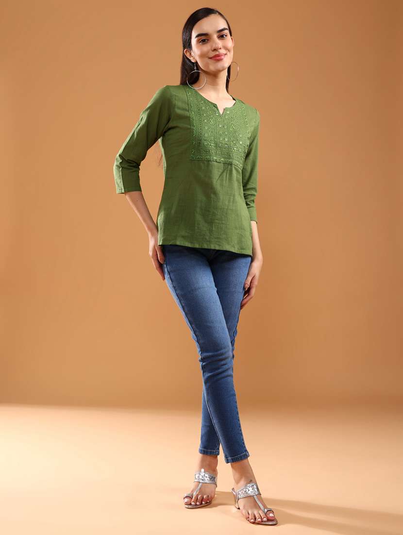 women embroidered three quarter sleeve kurti - 21977173 -  Standard Image - 4