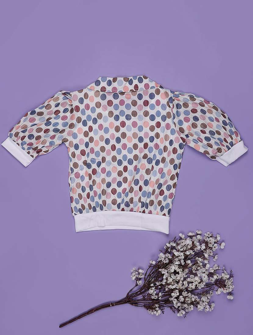 girls polka doted puff sleeve collared top - 21977174 -  Standard Image - 1