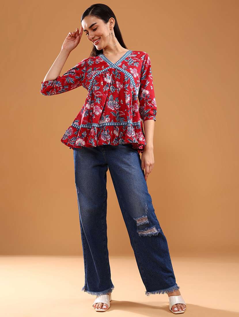 women printed three quarter sleeve kurti - 21977209 -  Standard Image - 4