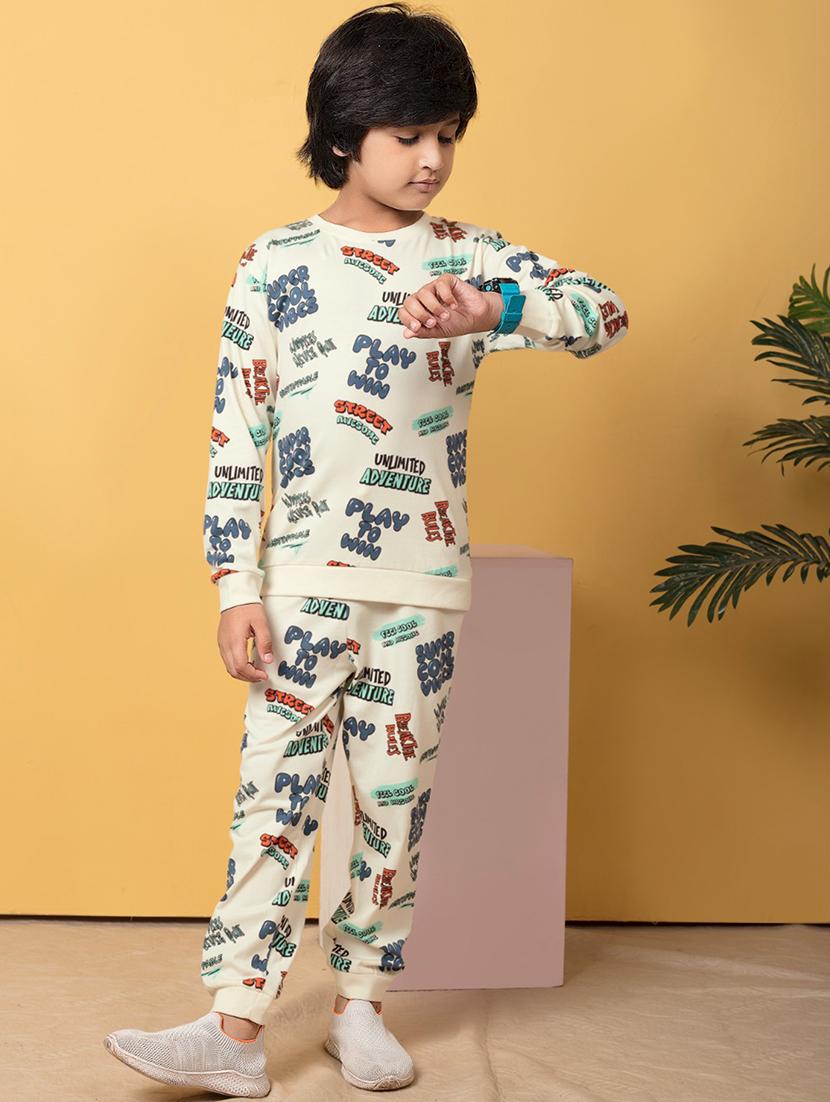 boys printed t-shirt & jogger full length set