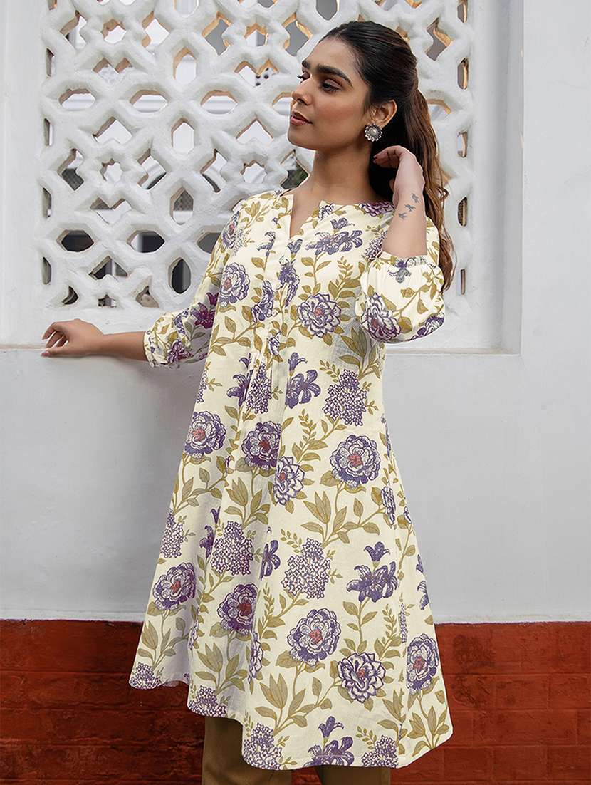women printed three quarter sleeve a-line kurta - 21977275 -  Standard Image - 1